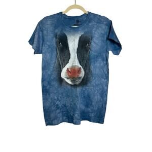 The Mountain Unisex T-shirt‎ Cow Face Blue Acid Wash Short Sleeve Tee Medium